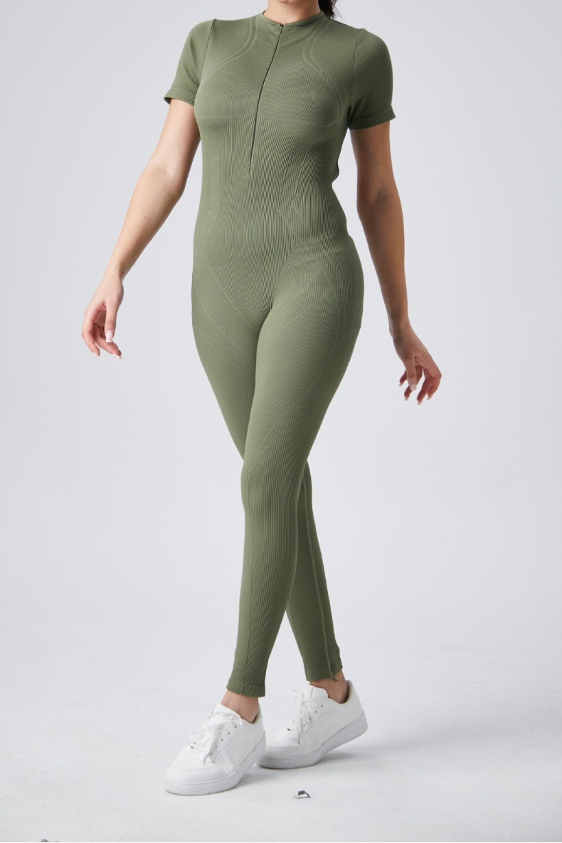 001 European And American Style Zipper One-Piece For Women, Cross-Border Running Sports Fitness Quick-Dry Breathable Shaping_voghion.com