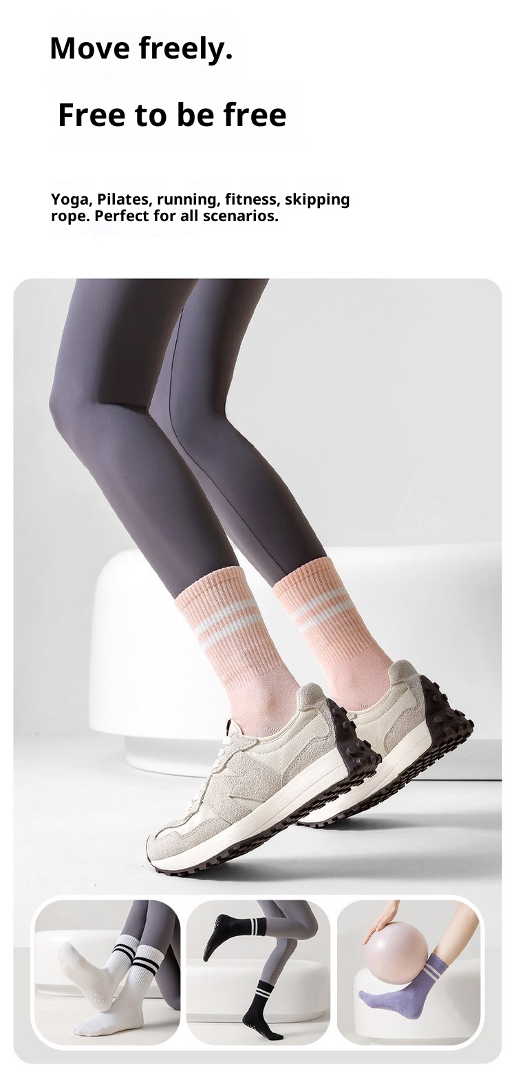 001 Professionelle Yoga-Socken für Damen, wadenlang, Frühling und Sommer, rutschfest, Pilates, Anfänger, für drinnen, speziell für den Boden_voghion.com