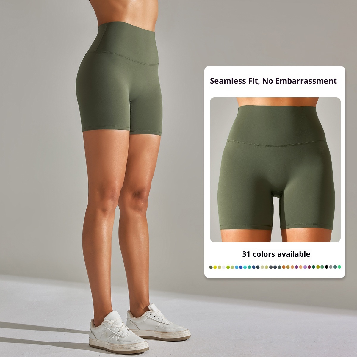 001 En stock Pantalon de yoga moulant trois-quarts, respirant, effet peau nue, double face brossée, taille haute, coupe slim, effet fesses de pêche_voghion.com