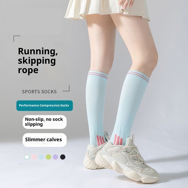 001 2025 Frühling Neue Baumwoll-Sportsocken für Damen, schweißabsorbierend, Yoga- und Laufsocken, lang_voghion.com