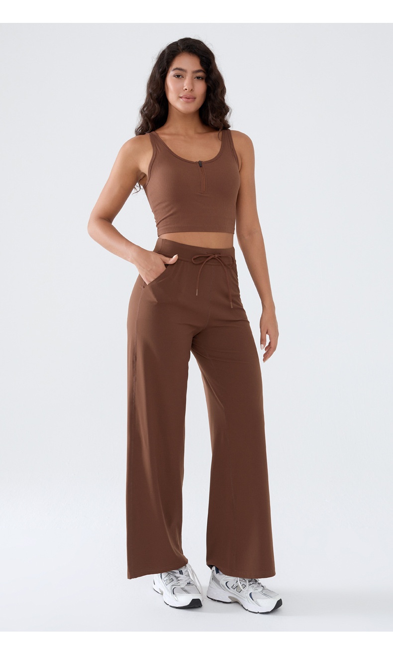 001 Damen Freizeit-Sporthose, locker geschnitten, schnelltrocknend, gerader Schnitt, hoher Bund, Bauchkontrolle, Yogahose, weites Bein_voghion.com