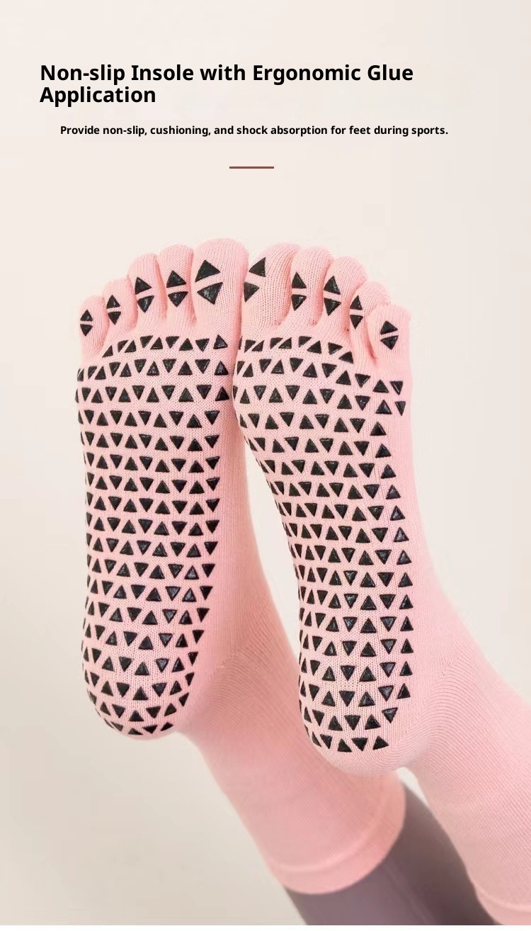Chaussettes de yoga professionnelles antidérapantes automne-hiver pour femmes, longues et tubulaires, à cinq doigts, pour le fitness et la danse en intérieur._voghion.com