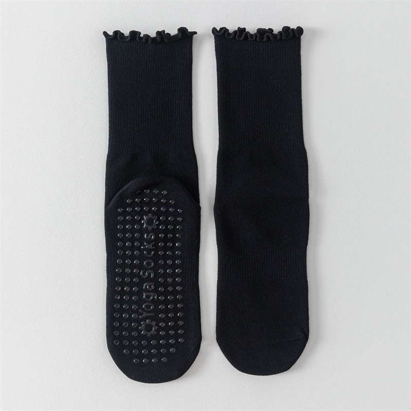 001 Spring Summer Yoga Mid-Calf Seamless Ruffled Edge Sports Non-Slip Running Pilates Thin Shock-Absorbing Fitness Socks_voghion.com