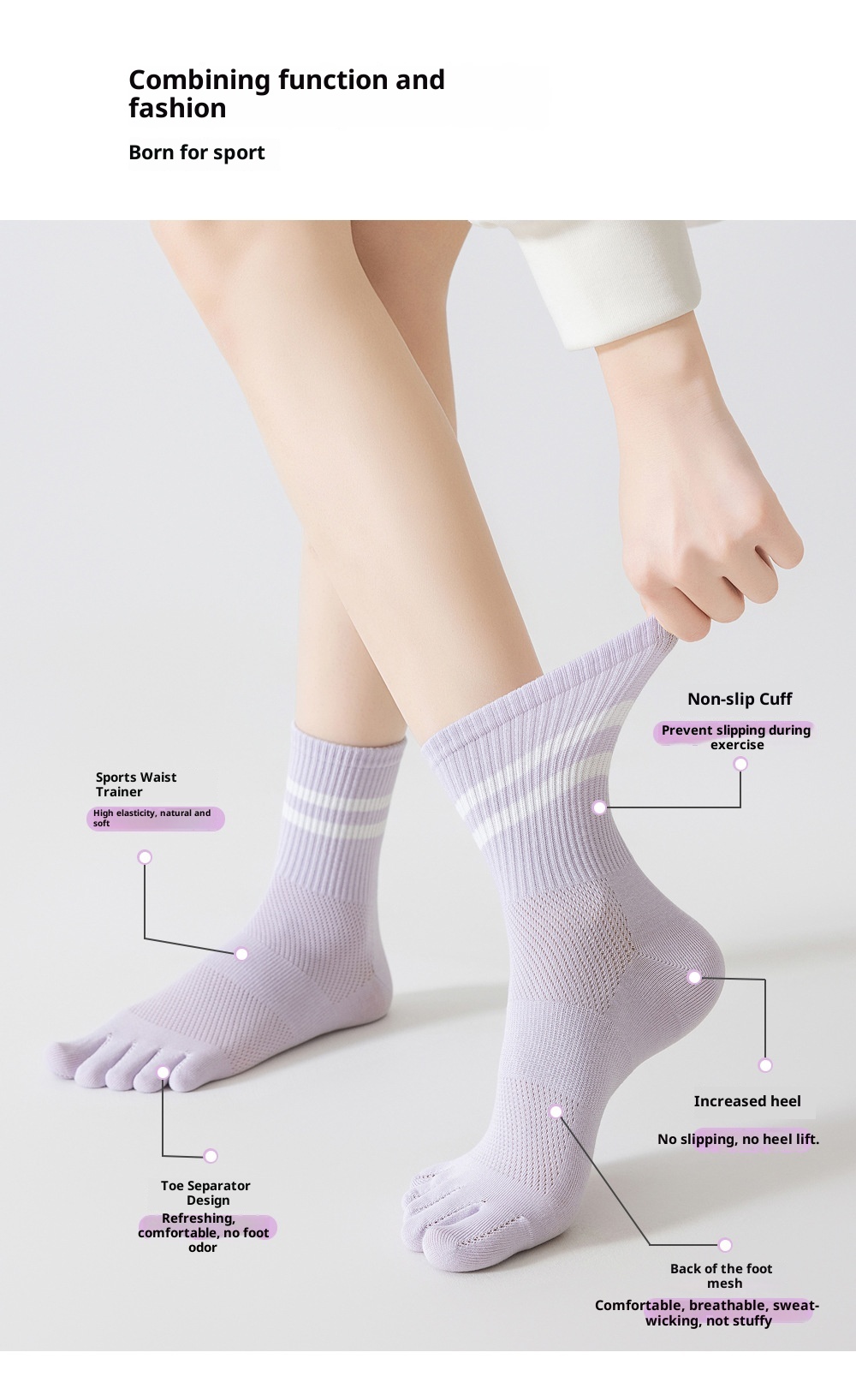 001 Yoga For Women, Sweat-Absorbent, Breathable, Finger-Separated High Elasticity, Mesh Five-Toe Socks, Non-Slip Fitness_voghion.com