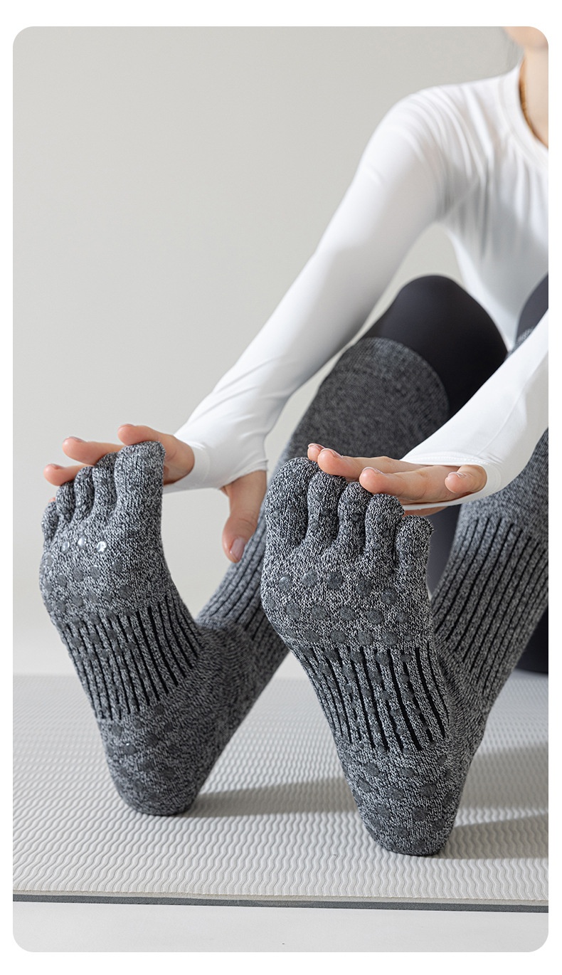 Chaussettes de yoga Five Fingers pour femmes, chaussettes de sport tubulaires longues, compression antidérapantes, idéales pour le fitness et le Pilates._voghion.com