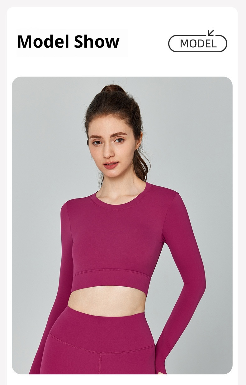 001 Cross-Border Sexy Back Yoga Shirt Long Sleeve With Chest Pad Slim Fit Short Sports Top Running Training Fitness Cover-Up_voghion.com