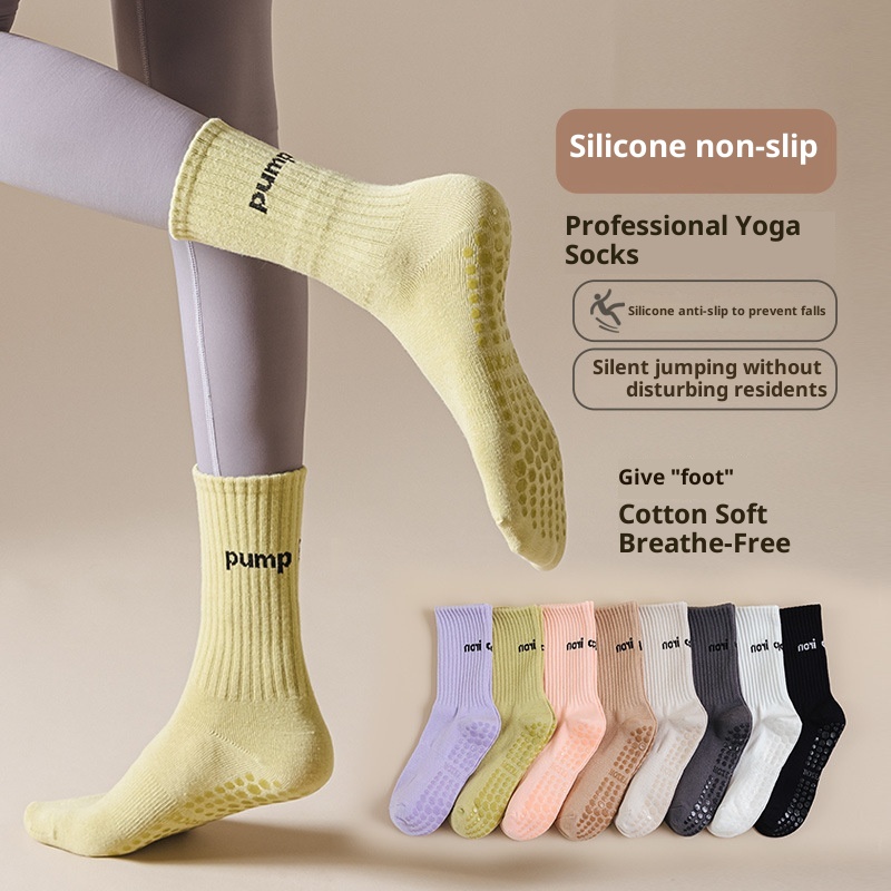 Chaussettes de sport professionnelles pour le yoga et le Pilates en salle, mi-mollet, confortables et antidérapantes, idéales pour le Pilates et le yoga en intérieur._voghion.com