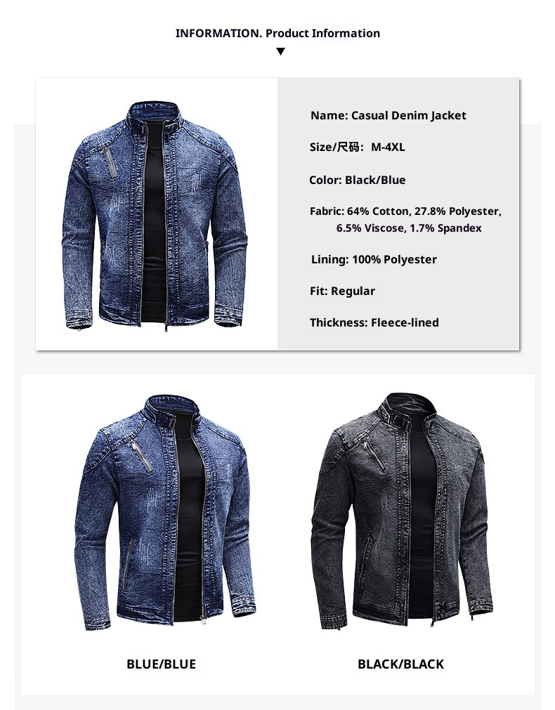 ActiveGo 2022 Primavera Otoño Nueva Chaqueta para Hombre Moda Estilo Europeo y Americano Casual Elástico Lavado Denim Top_voghion.com