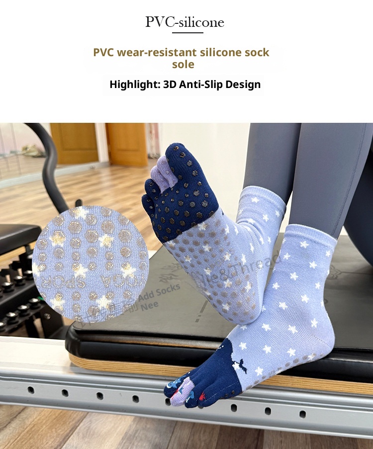 001 Calzini da yoga in cotone a cinque dita per donna, a metà polpaccio, autunno e inverno, nuovi separatori dita in gomma stampati con cartoni animati sportivi_voghion.com