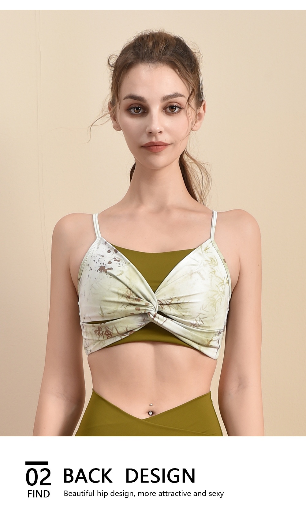 001 New Yoga Wear Fashion National Style Printed Fixed Chest Pad Sports Bra Front Tie Flower Thin Strap Fitness Vest For_voghion.com