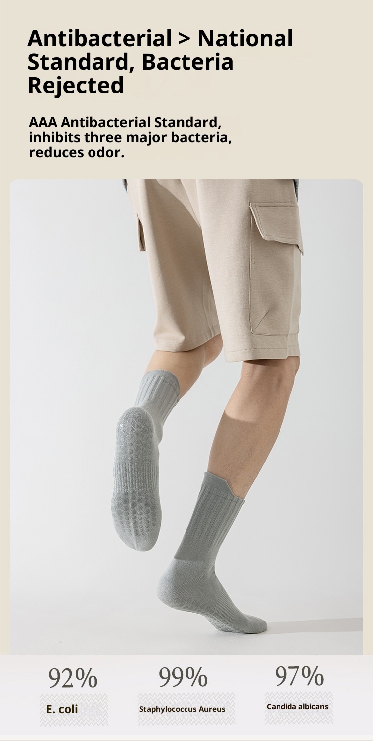 001 Rutschfeste Herren-Yogasocken aus Baumwolle, mittelhoch, schweißabsorbierend, deodorierend, für Pilates, Indoor-Training, geeignet für Erwachsene, Bodensocken_voghion.com