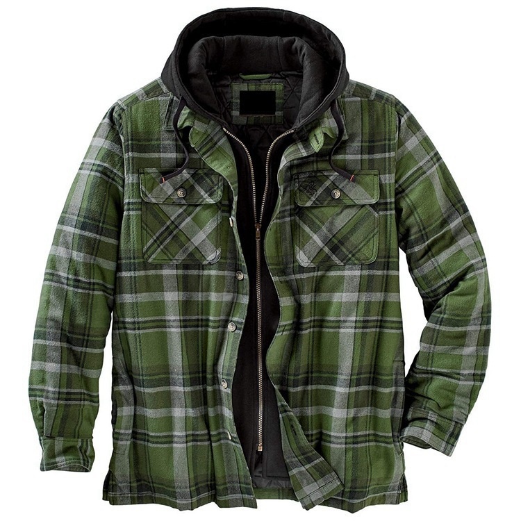 ActiveGo ActiveGo Commercio Estero Abbigliamento Uomo Stile Europeo e Americano Autunno Inverno Cotone Spesso Plaid Manica Lunga Largo Con Cappuccio_voghion.com