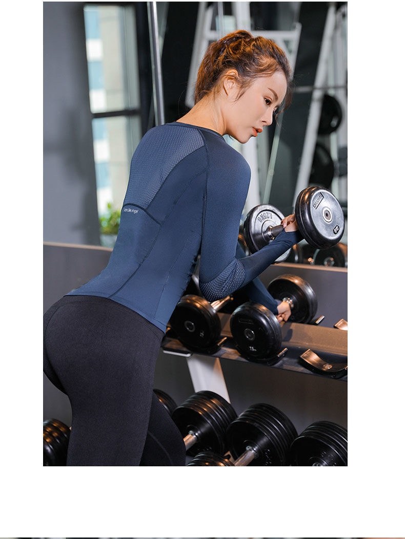 Camiseta deportiva larga de manga corta para entrenamiento, transpirable y de secado rápido 001 Yoga, corte ajustado, ideal para hacer ejercicio o correr._voghion.com