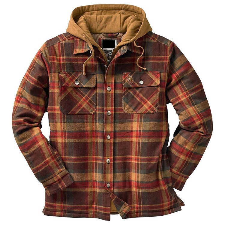 ActiveGo ActiveGo Commercio Estero Abbigliamento Uomo Stile Europeo e Americano Autunno Inverno Cotone Spesso Plaid Manica Lunga Largo Con Cappuccio_voghion.com