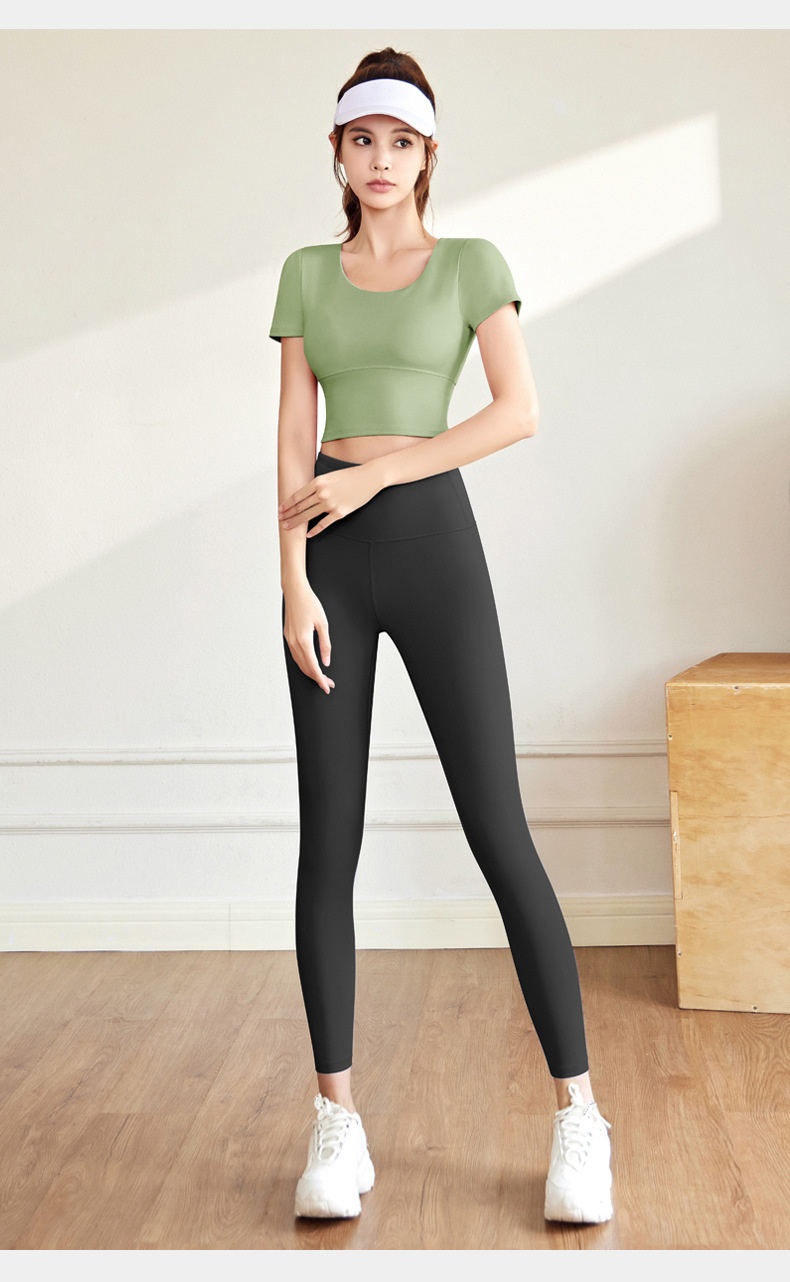 001 Juyitang Beauty Back Yoga Top Short Sleeve Slim Fit Sports Shirt For Women With Chest Pads_voghion.com