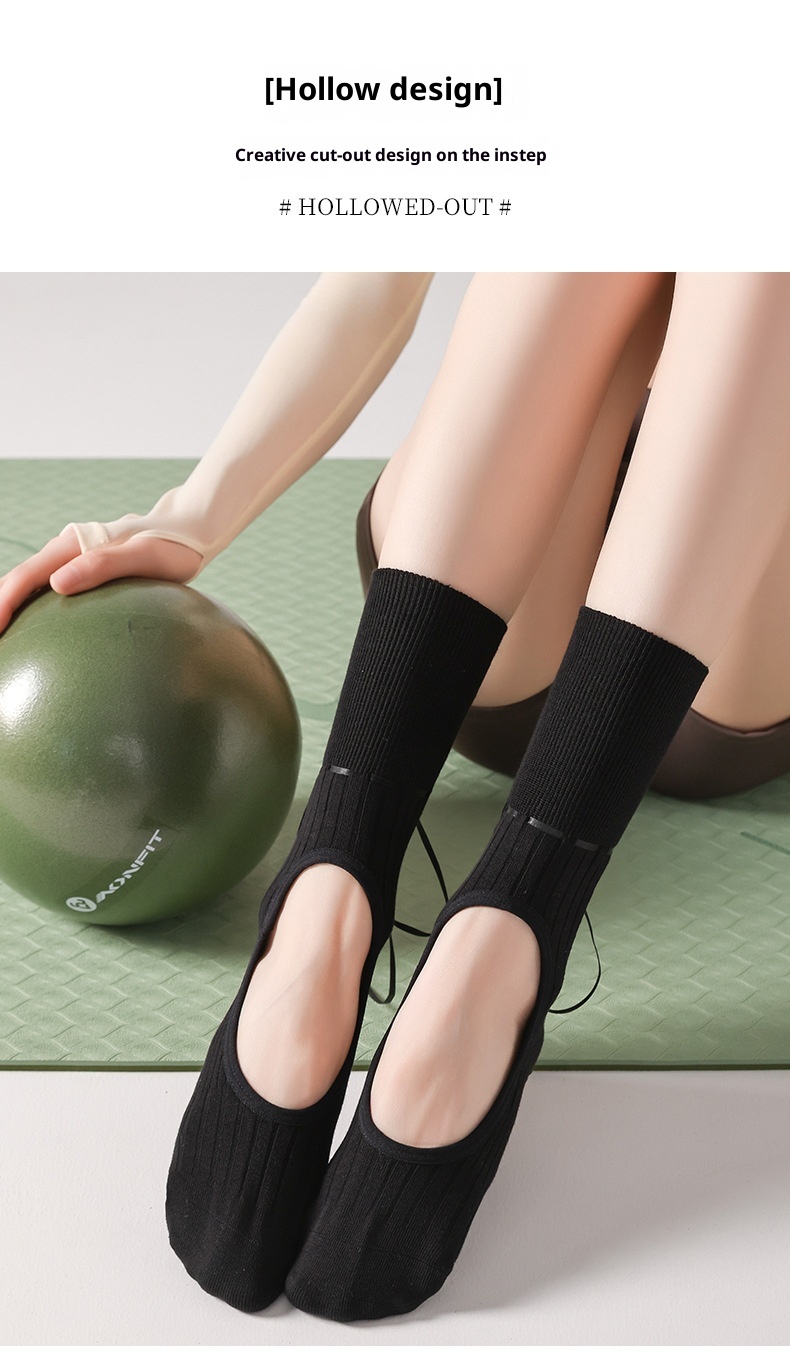 001 Video Album Parameters Yoga Ballet Pilates Special Socks Non-Slip Open Toe Miu Style Ribbon_voghion.com