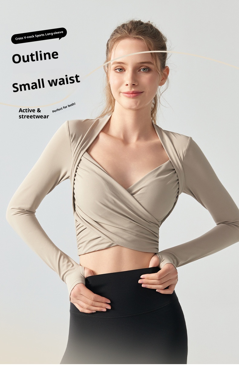 001 Top sportivo da yoga da donna, autunno inverno, con coppa fissa, aspetto alto, nuovo, abbigliamento fitness per allenamento Pilates a maniche lunghe_voghion.com