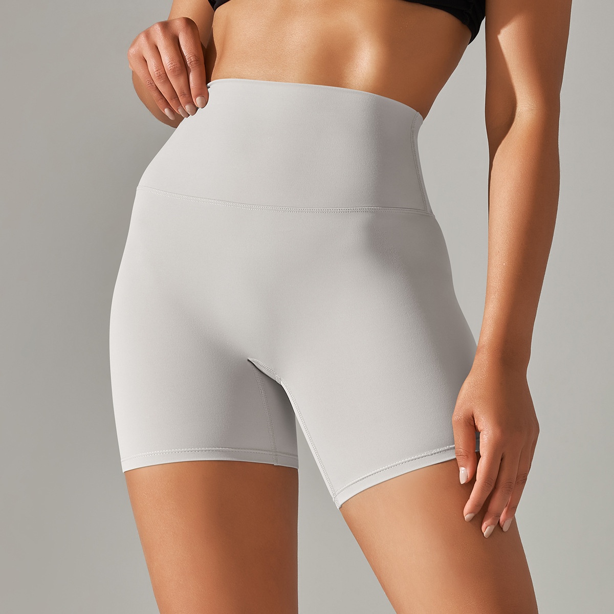 001 En stock Pantalon de yoga moulant trois-quarts, respirant, effet peau nue, double face brossée, taille haute, coupe slim, effet fesses de pêche_voghion.com
