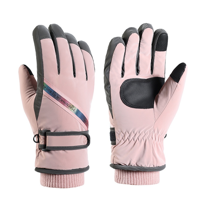 ActiveGo Women's Ski Winter New Fleece-Lined Thickened Reflective Outdoor Sports Riding Warm Windproof Cold-Proof Gloves_voghion.com