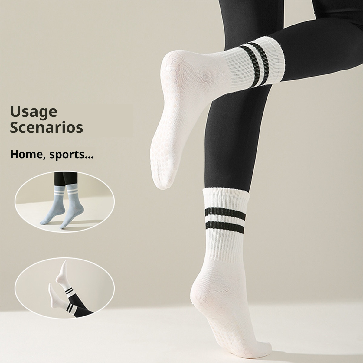 001 Professionelle Yoga-Socken für Damen, wadenlang, Frühling und Sommer, rutschfest, Pilates, Anfänger, für drinnen, speziell für den Boden_voghion.com