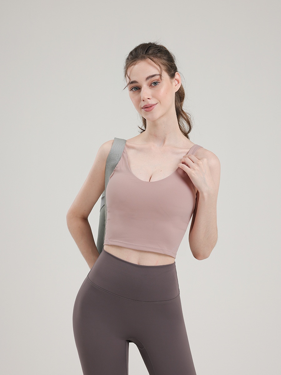 001 V-Shape Al*gn Fitness Wear Beautiful Back Base Sports Bra With Inner Padding Yoga Vest Outdoor Running_voghion.com