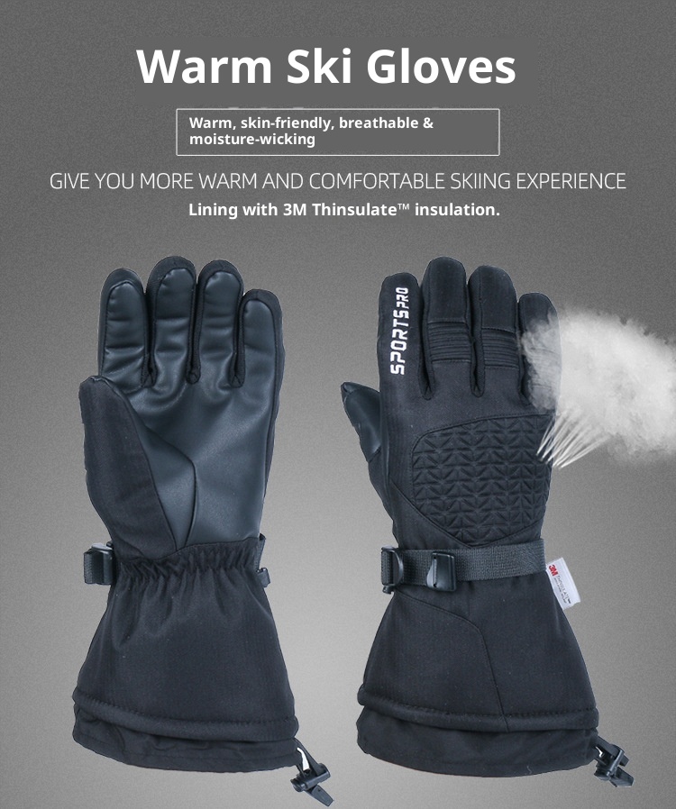 ActiveGo Kış Sıcak Kayak Eldivenleri Kalınlaştırılmış Rüzgar Geçirmez Su Geçirmez Tam Parmak Siyah Polar Astarlı Dağcılık Açık Hava Bisikleti_voghion.com