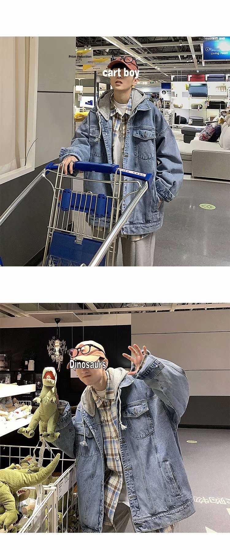 ActiveGo ActiveGo Men's Denim With Hood Korean Trendy Retro Brand European And Street American Handsome Hong Kong Style Jacket_voghion.com