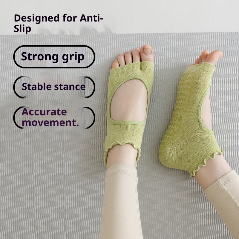 001 Calzini sportivi in pizzo con punta aperta, traspiranti, antiscivolo, per Pilates, Yoga, Fitness e Danza, in cotone, assorbenti e traspiranti_voghion.com