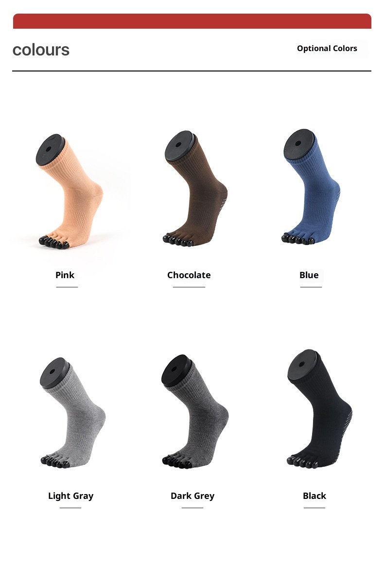 001 MEIKAN Men's Open Toe Yoga Mid-Calf Non-Slip Five-Toe Indoor Pilates Fitness Exercise Floor Socks_voghion.com