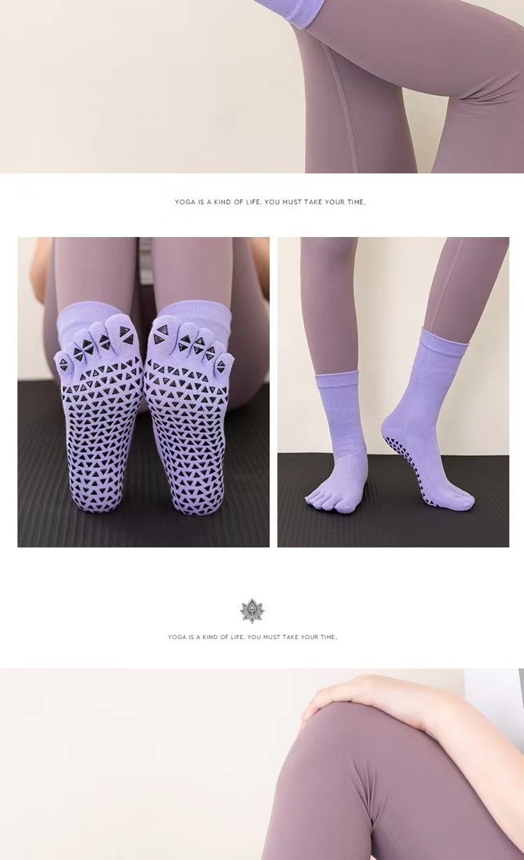 Chaussettes de yoga professionnelles antidérapantes automne-hiver pour femmes, longues et tubulaires, à cinq doigts, pour le fitness et la danse en intérieur._voghion.com