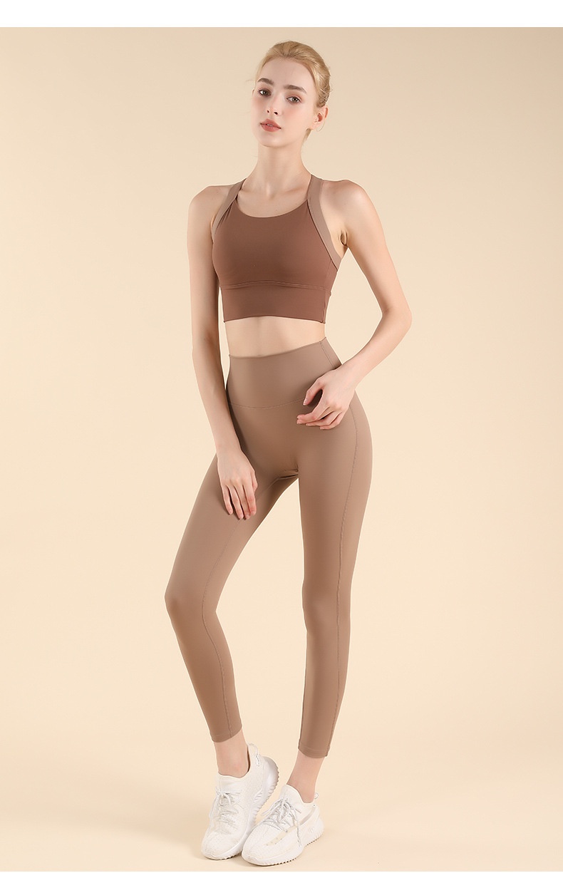 001 Farbblock-Sportset mit Cross-Design, Laufweste, High-Intensity-Yogaweste, Pilates-Fitnessweste mit integriertem Cup, schöne Rückenpartie_voghion.com