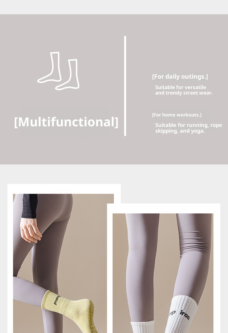 Chaussettes de sport professionnelles pour le yoga et le Pilates en salle, mi-mollet, confortables et antidérapantes, idéales pour le Pilates et le yoga en intérieur._voghion.com