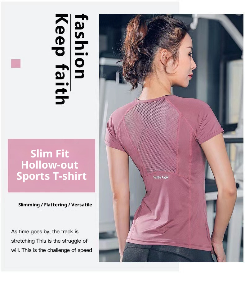 Camiseta de mujer 001, transpirable y de secado rápido, corte ajustado, ideal para entrenamiento físico, correr y yoga._voghion.com