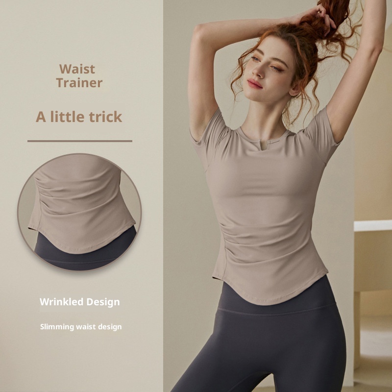 001 Yoga Top With Chest Pads For Women, Summer Pilates Training Sports Short Sleeve T-Shirt Set, High-End Fitness Shirt_voghion.com