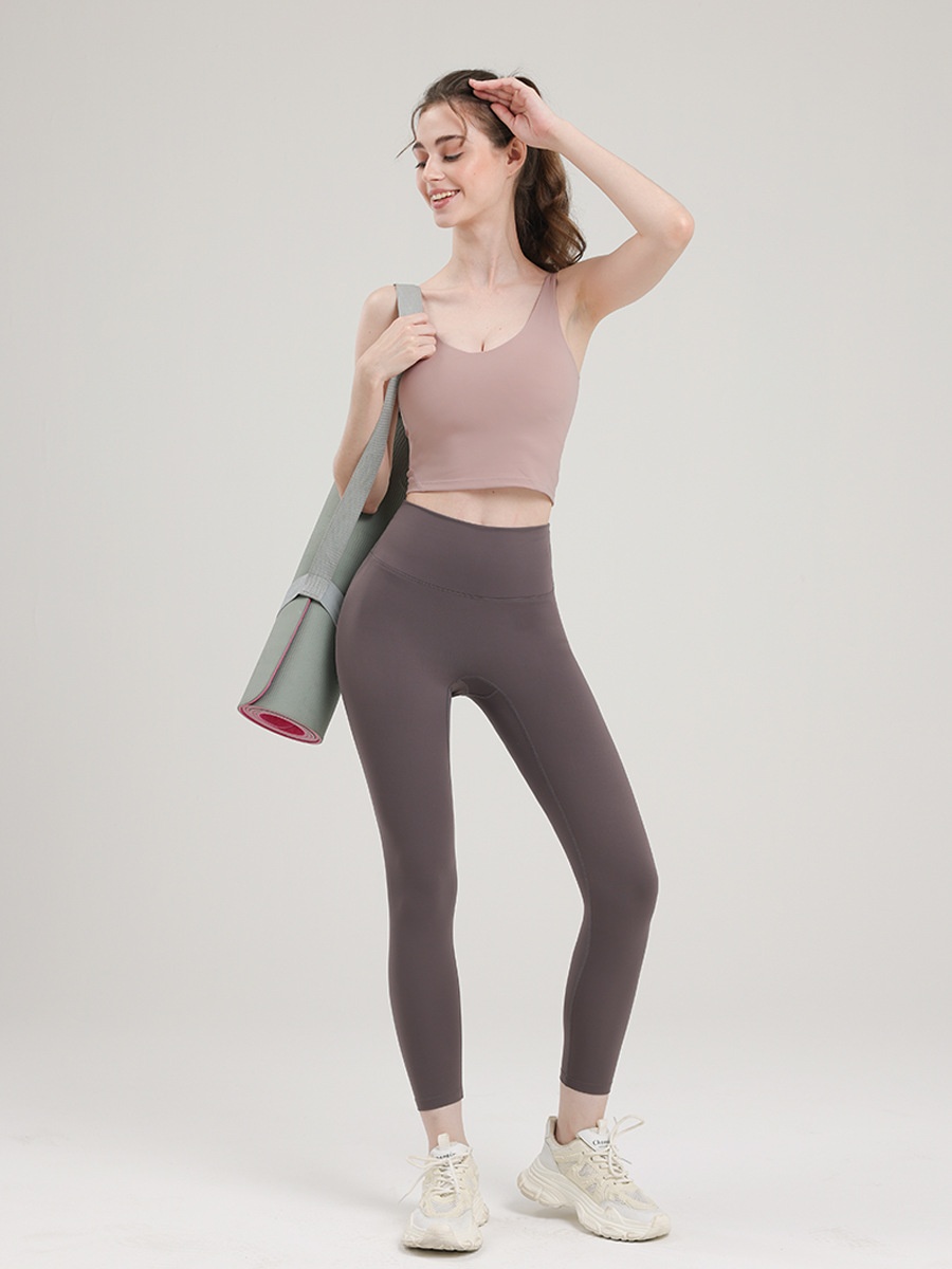 001 V-Shape Al*gn Fitness Wear Beautiful Back Base Sports Bra With Inner Padding Yoga Vest Outdoor Running_voghion.com