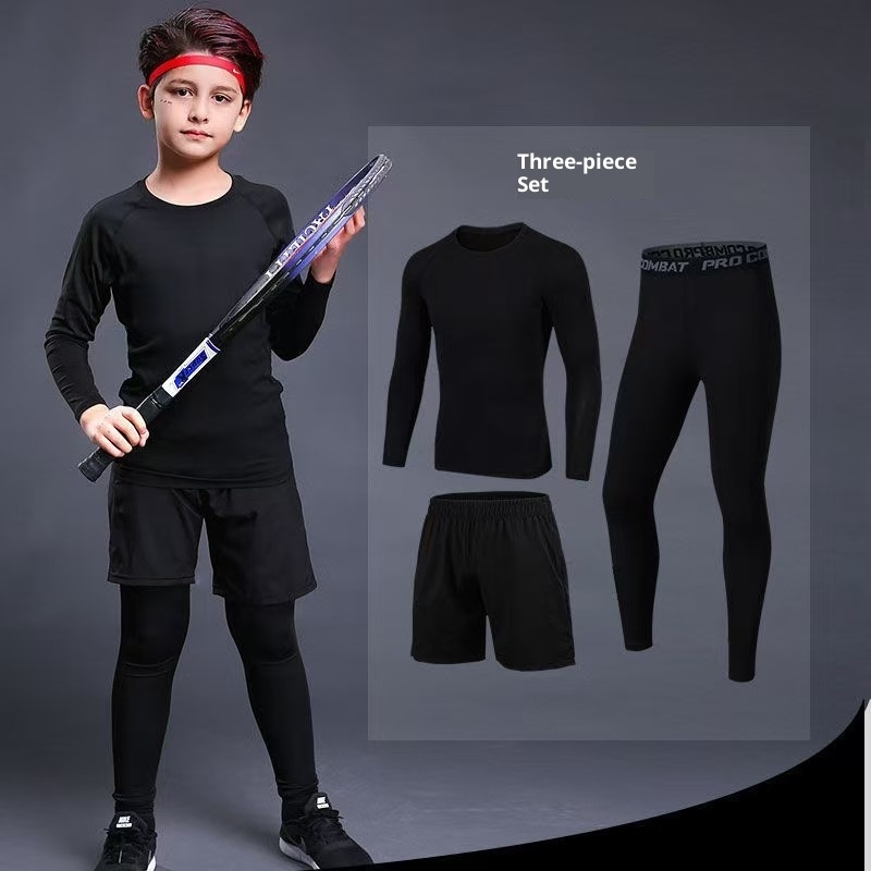 Ensemble de compression pour enfants 001 - Printemps, été, automne - Idéal pour la course à pied, le basketball, le football et le fitness._voghion.com