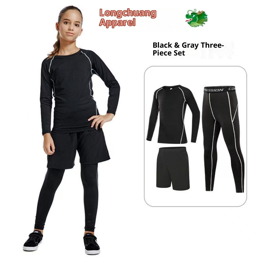 Ensemble de compression pour enfants 001 - Printemps, été, automne - Idéal pour la course à pied, le basketball, le football et le fitness._voghion.com