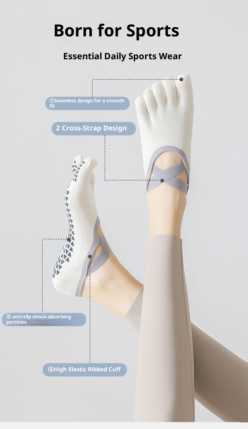 Chaussettes de yoga professionnelles à cinq orteils pour femmes, antidérapantes, idéales pour la danse, le pilates et le bateau._voghion.com