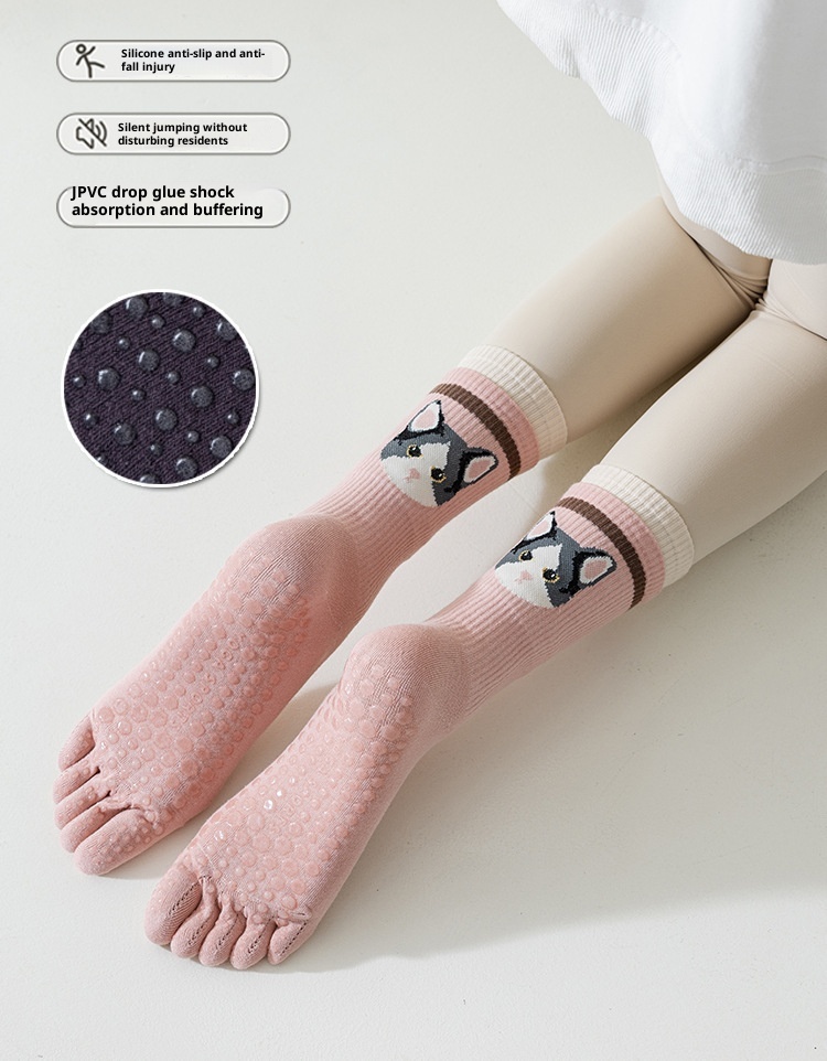 001 Kadınlar İçin Yoga Beş Parmaklı Sevimli Orta Baldır Fitness Dans Öğrencisi Silikon Kaymaz Nefes Alabilir Çoraplar_voghion.com