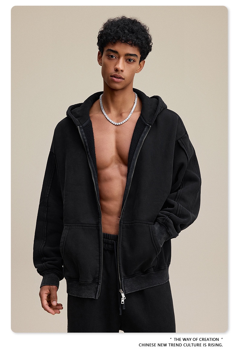 ActiveGo ActiveGo BE Clothing|2025 European And American Trendy Brand Rro Heavy Wax-Dyed Zipper Hoodie Cardigan Men's Fleece Couple_voghion.com