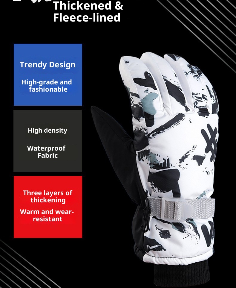 ActiveGo Winter Heren en Dames Koudebestendig Fleecegevoerd Verdikt Katoen Waterdicht Antislip Warm Fietsen Buiten Wit Graffiti_voghion.com