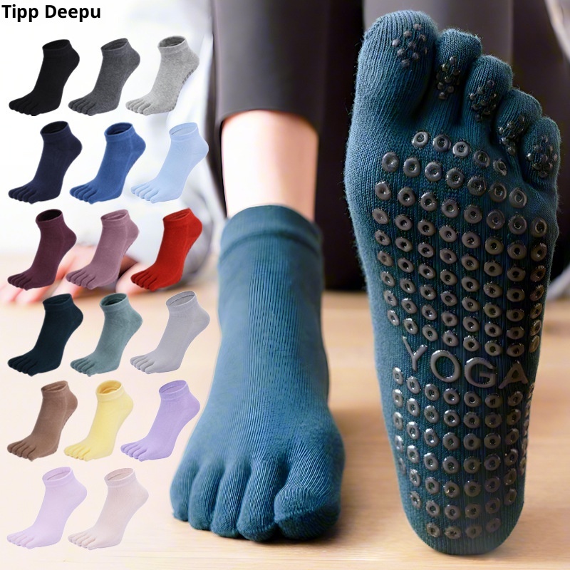 001 Hot-Selling Women's Combed Cotton Five-Toe Non-Slip Dotted Dance Sports Fitness Professional Pilates Yoga Socks_voghion.com