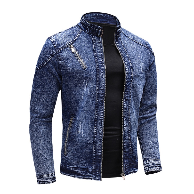 ActiveGo 2022 Primavera Otoño Nueva Chaqueta para Hombre Moda Estilo Europeo y Americano Casual Elástico Lavado Denim Top_voghion.com