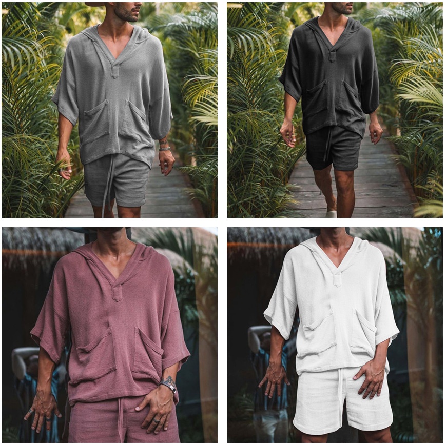ActiveGo ActiveGo 2022 European And American Style New Cotton Linen Loose Casual Suit Vacation Men's Hot-Selling Sportswear_voghion.com