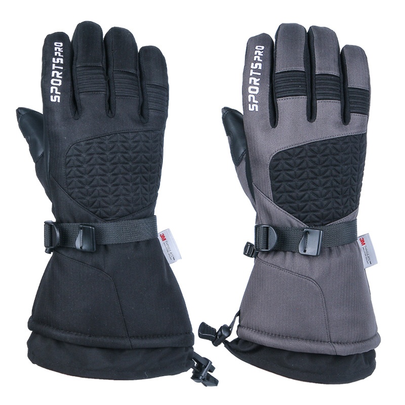 ActiveGo Kış Sıcak Kayak Eldivenleri Kalınlaştırılmış Rüzgar Geçirmez Su Geçirmez Tam Parmak Siyah Polar Astarlı Dağcılık Açık Hava Bisikleti_voghion.com