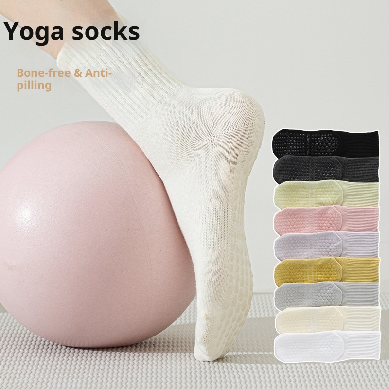 Chaussettes de yoga pour femmes, en coton, mi-mollet, idéales pour l'été, le fitness, la danse et le Pilates. Antidérapantes et sans coutures, elles sont parfaites pour le sport et le sol._voghion.com