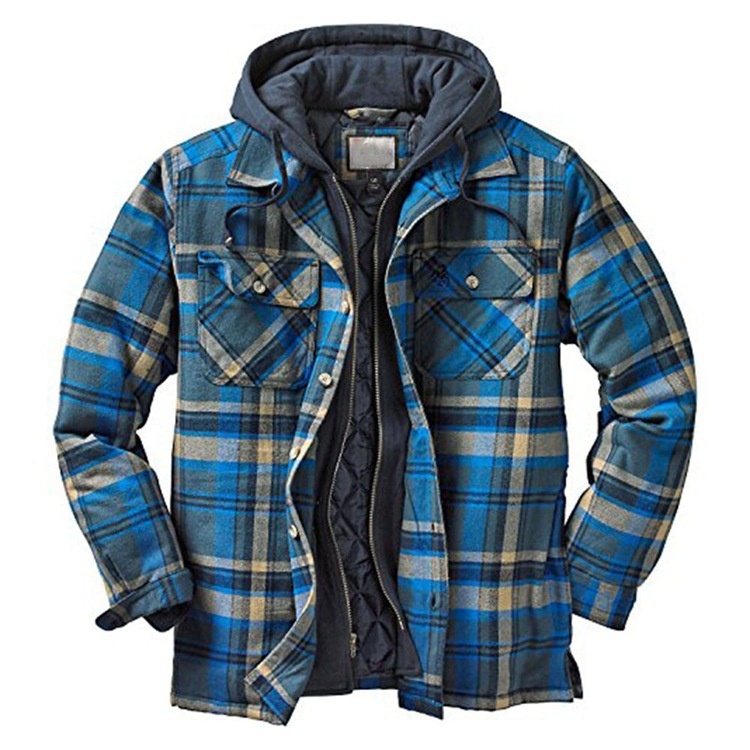 ActiveGo ActiveGo Commercio Estero Abbigliamento Uomo Stile Europeo e Americano Autunno Inverno Cotone Spesso Plaid Manica Lunga Largo Con Cappuccio_voghion.com