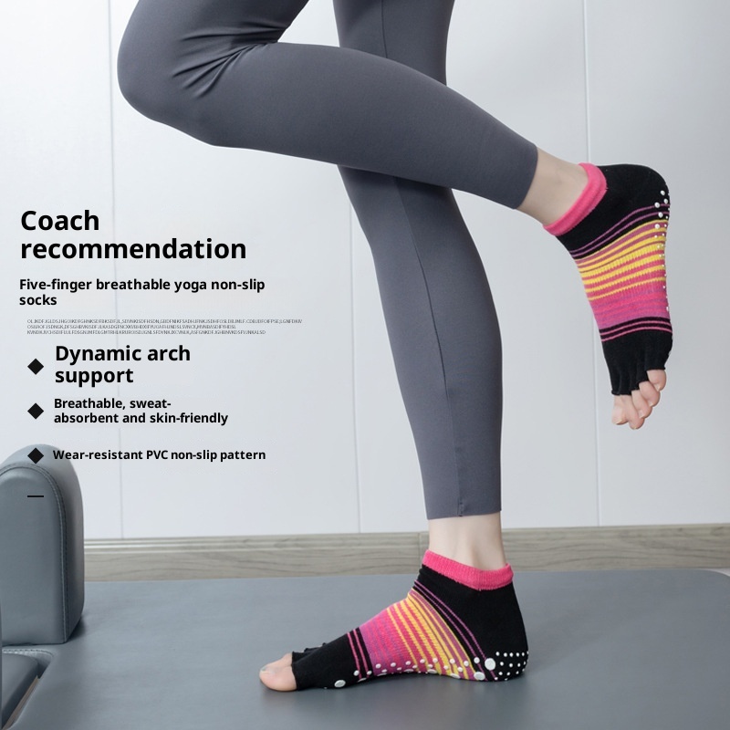 001 Pilates Women Professional Non-Slip Open Sports Fitness Toe Separator Striped Yoga Socks In Stock Wholesale_voghion.com