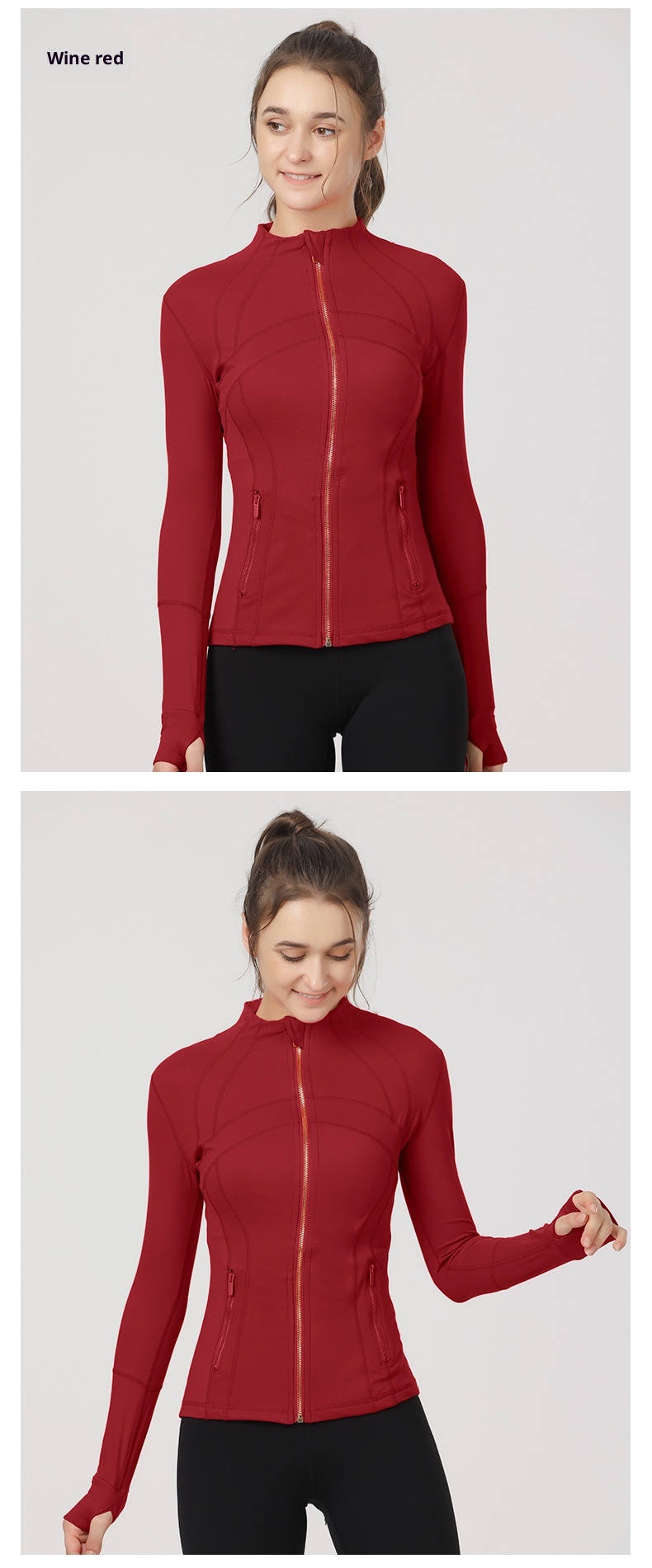 001 Lu Spring Summer Skin-Friendly Double-Sided Brushed Elastic Defi Top Sports Slim Fit Stand Collar Jacket Yoga Wear Coat_voghion.com