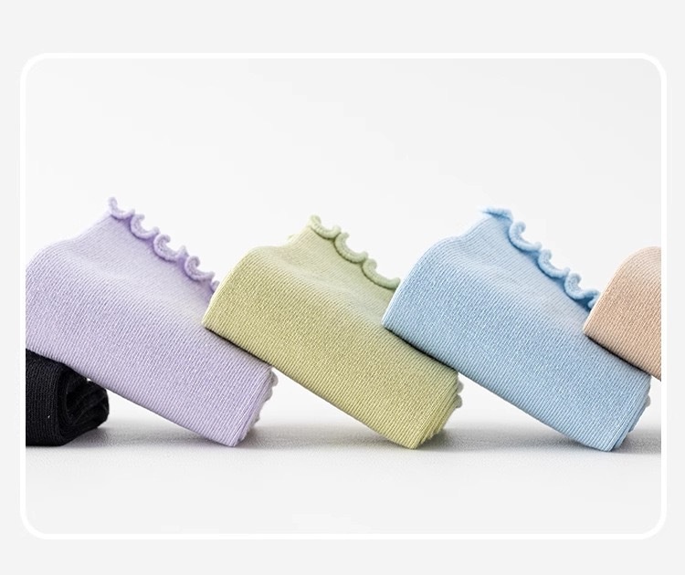 001 Spring Summer Yoga Mid-Calf Seamless Ruffled Edge Sports Non-Slip Running Pilates Thin Shock-Absorbing Fitness Socks_voghion.com